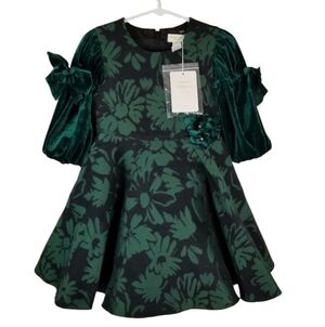 David Charles Girls 2 YRS Green Brocade Dress Jacquard Special Occasion Holiday